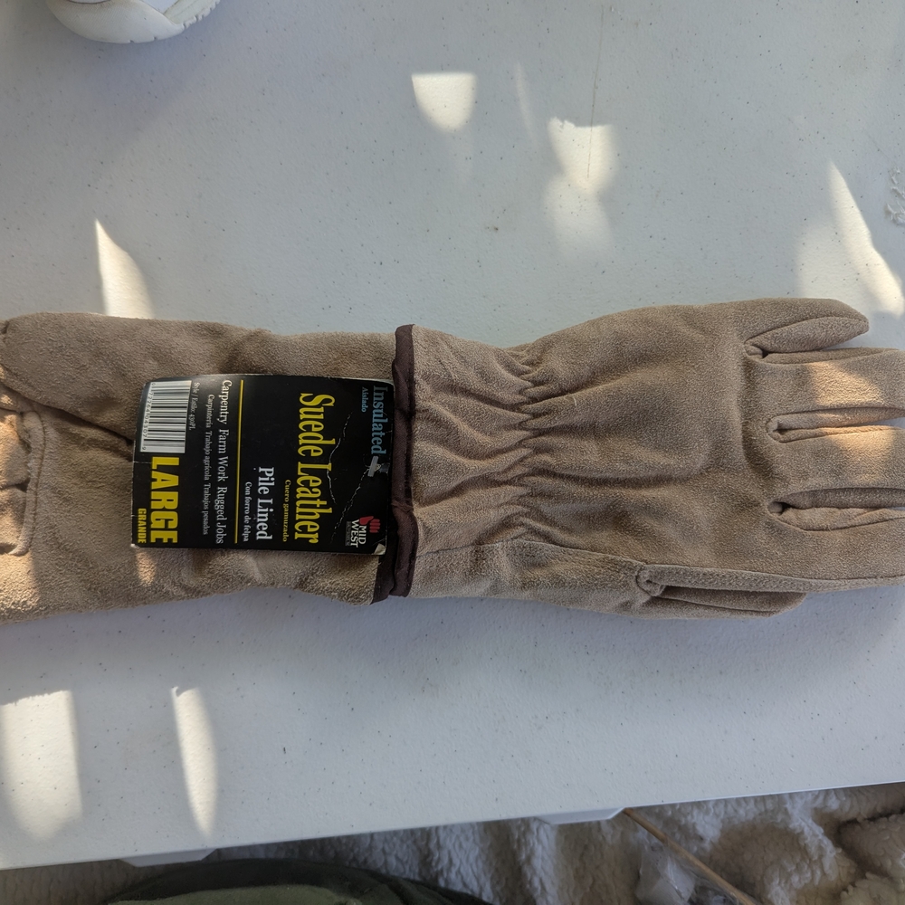 Insulated Suede Leather Gloves - Beige